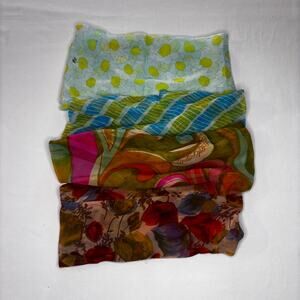 Lot of 4 Vintage Silk Infinity Scarves Neckerchiefs Novelty Print Wounded Bird